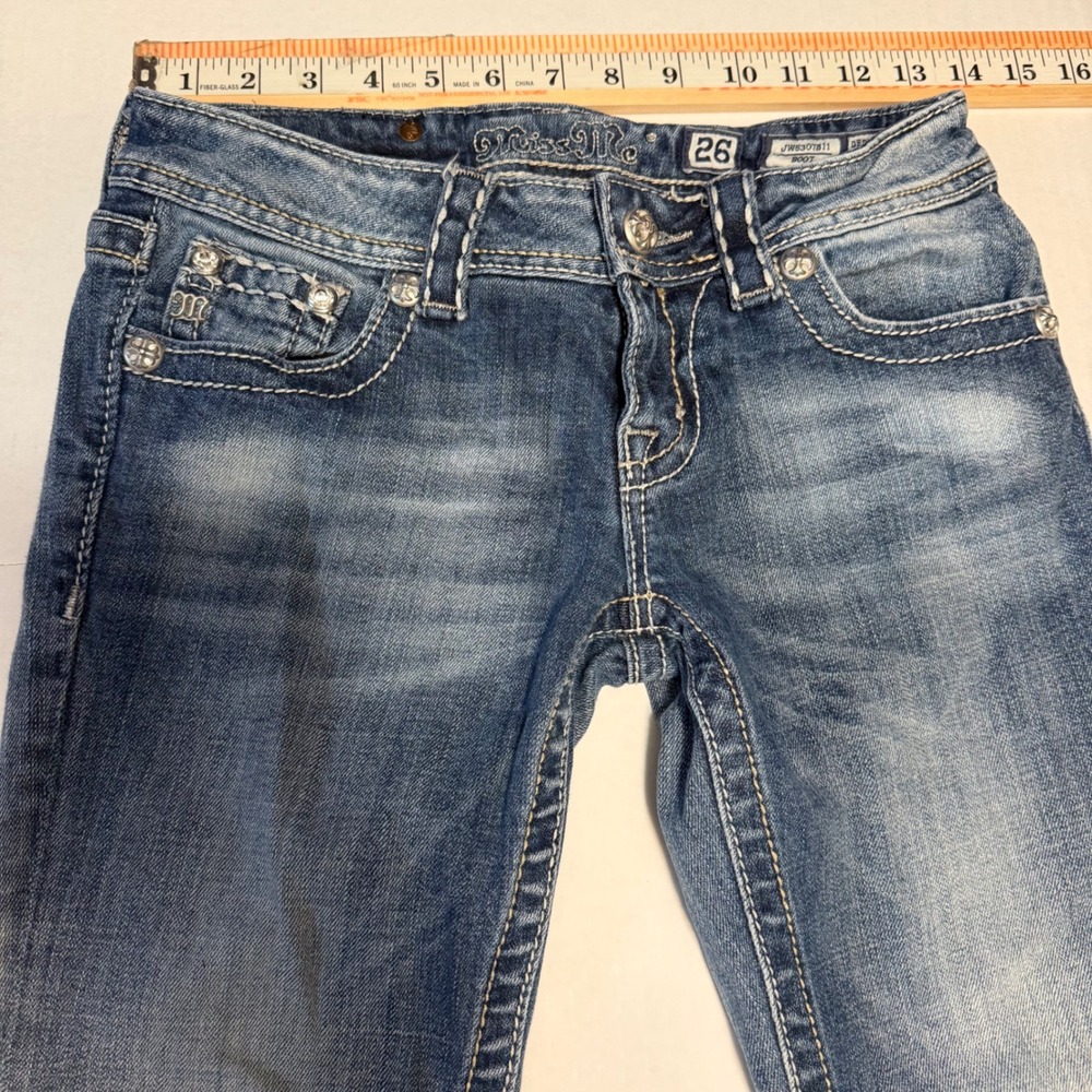 Miss Me Y2K Womens Bootcut Jeans Size 26 Medium Wash Blingy Low Rise Embellished - Picture 8 of 12